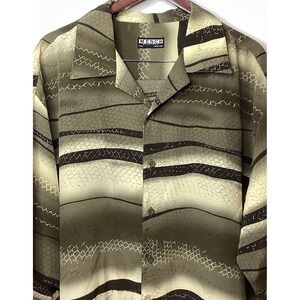 MENCH‎ Platinum Men's Short Sleeve Button down Tan Green Shirt XL Italy New York